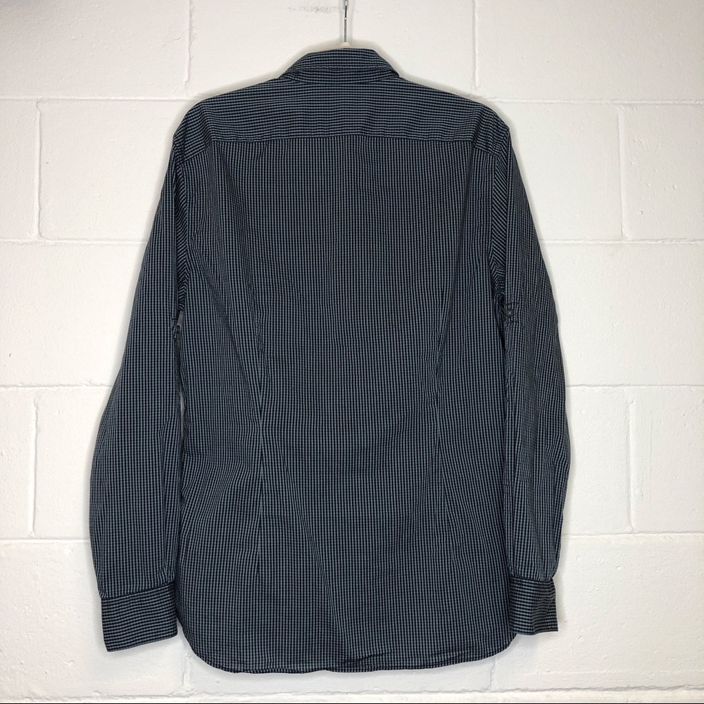John Varvatos Men’s Shirt Black And Gray Plaid Button Down Roll Up Tab Sleeve - Picture 2 of 7